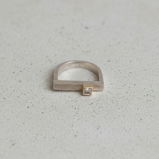 Silver D Ring with White Diamond