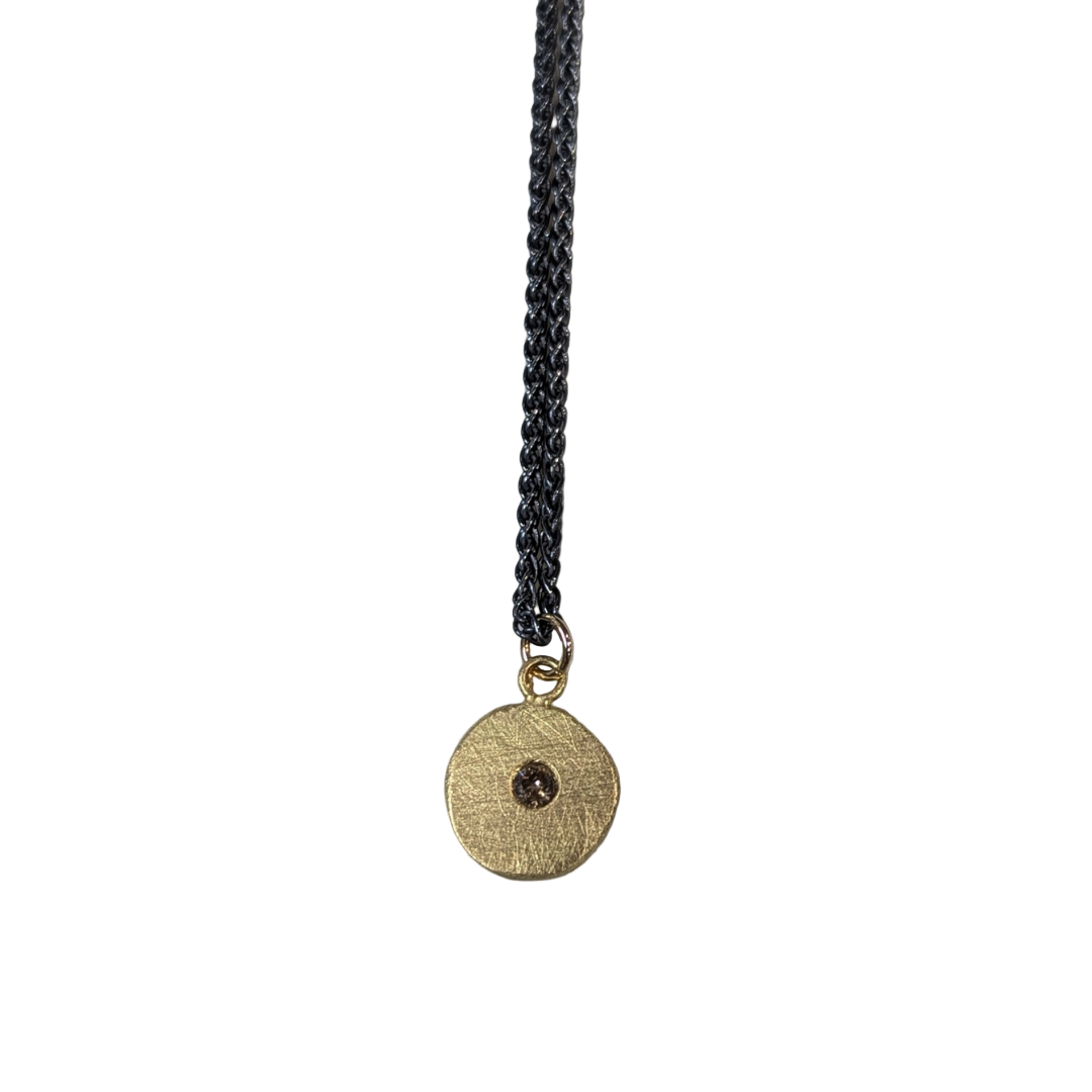 ANNE MORGAN - 18ct yellow gold moon disc pendant with brown diamond