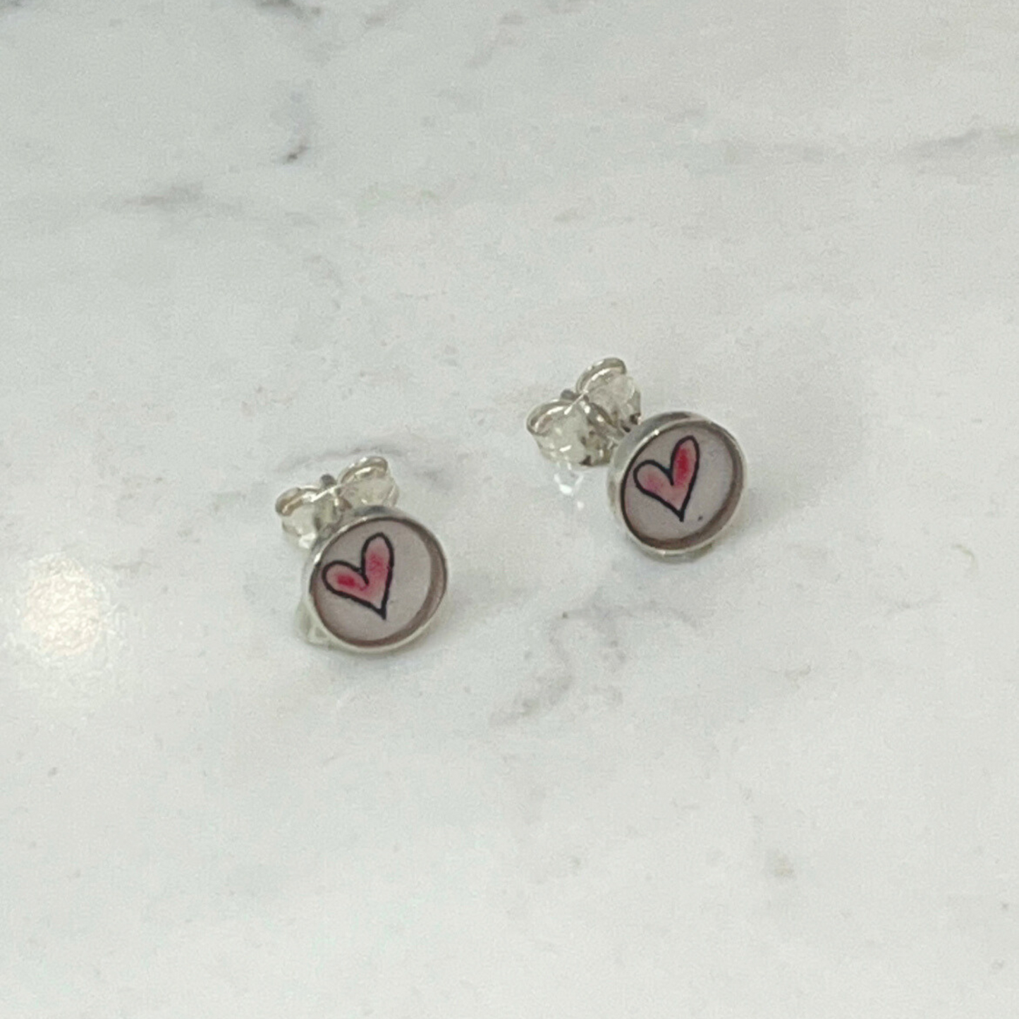 CLARE COLLINSON - Small Sterling Silver Studs - Red Hearts