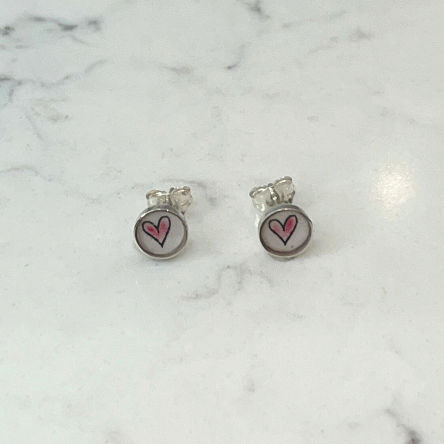 CLARE COLLINSON - Small Sterling Silver Studs - Red Hearts