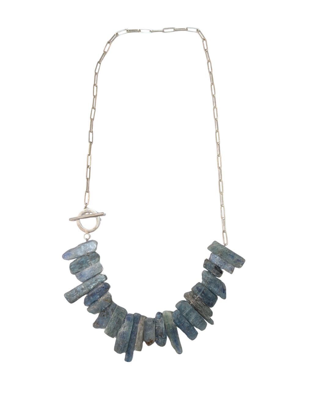 LUCY BURKE - Kyanite rough cut necklace with paperclip chain & silver clasp