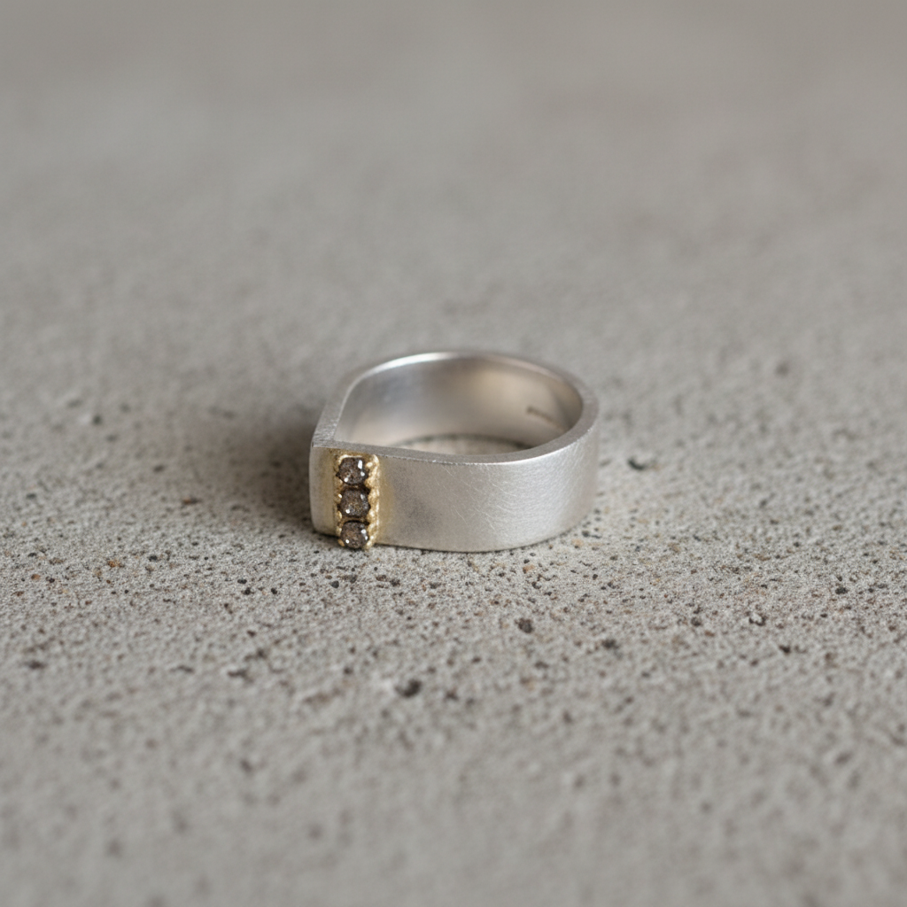 Silver Tear Drop Ring with Diamonds