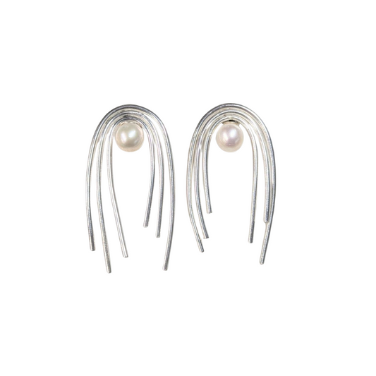 ANNE MORGAN - Athena Arched three wires middle pearl silver studs