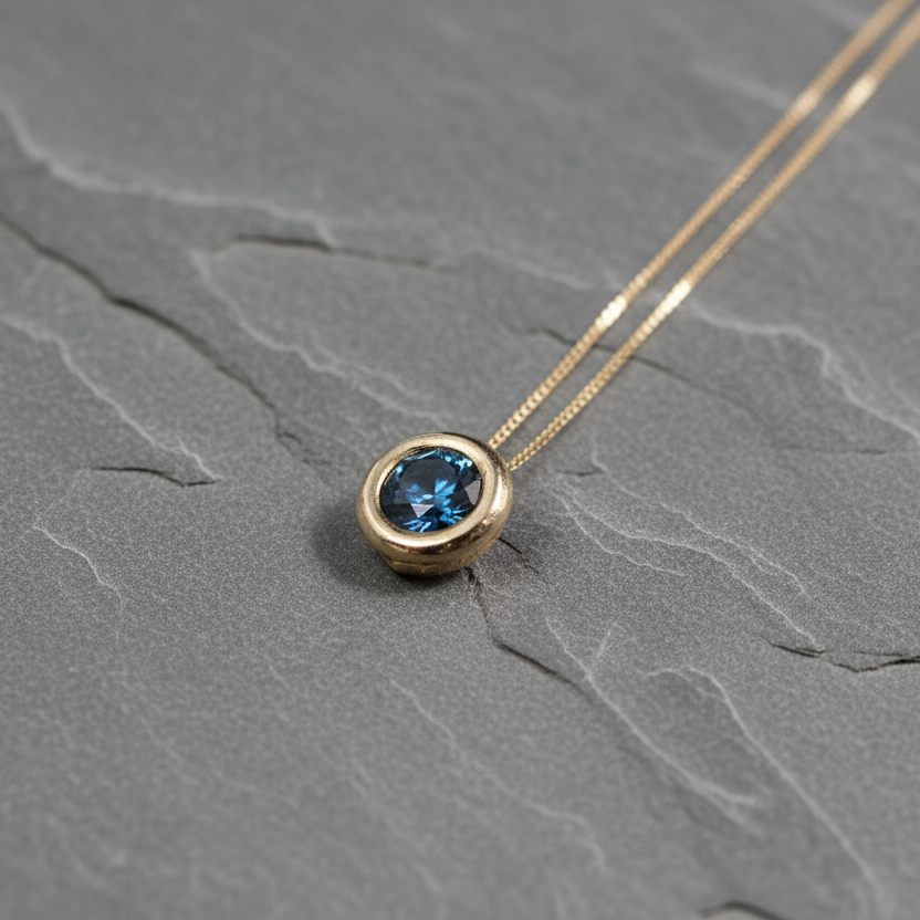 ANNE MORGAN - Blue Diamond Pendant in 18ct yellow gold.