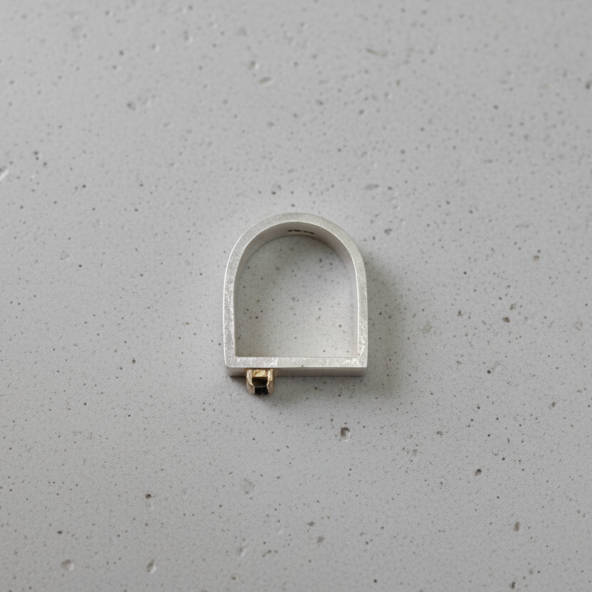 LUCY BURKE - Wide silver D ring with 3 diamonds