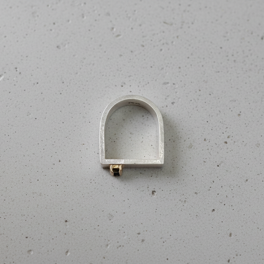 LUCY BURKE - Wide silver D ring with 3 diamonds