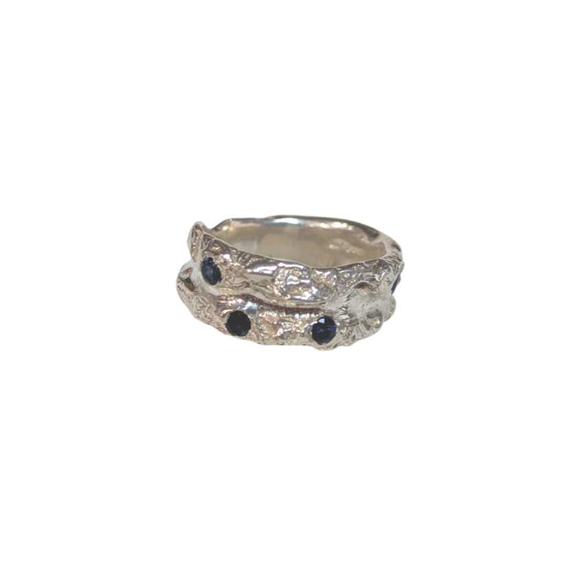 CLAIRE QUICK - Two Channelled textured silver and blue sapphire
