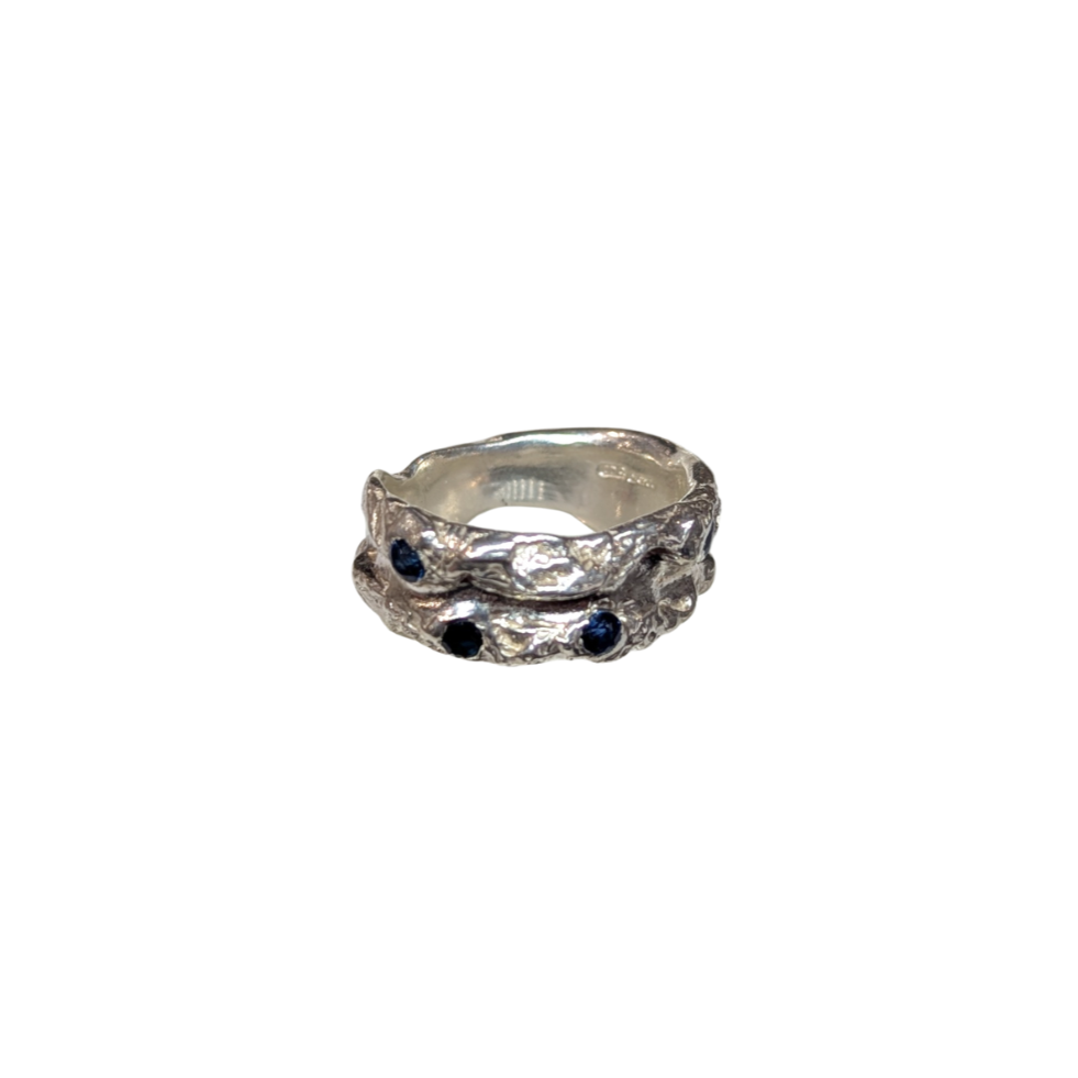 CLAIRE QUICK - Two Channelled textured silver and blue sapphire