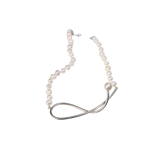 ANNE MORGAN - Athena Swoop Sterling Silver Necklace on Pearls