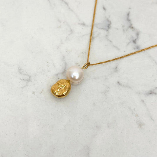 ANNE MORGAN - Moondot Drop Single Pearl Necklace gold plated