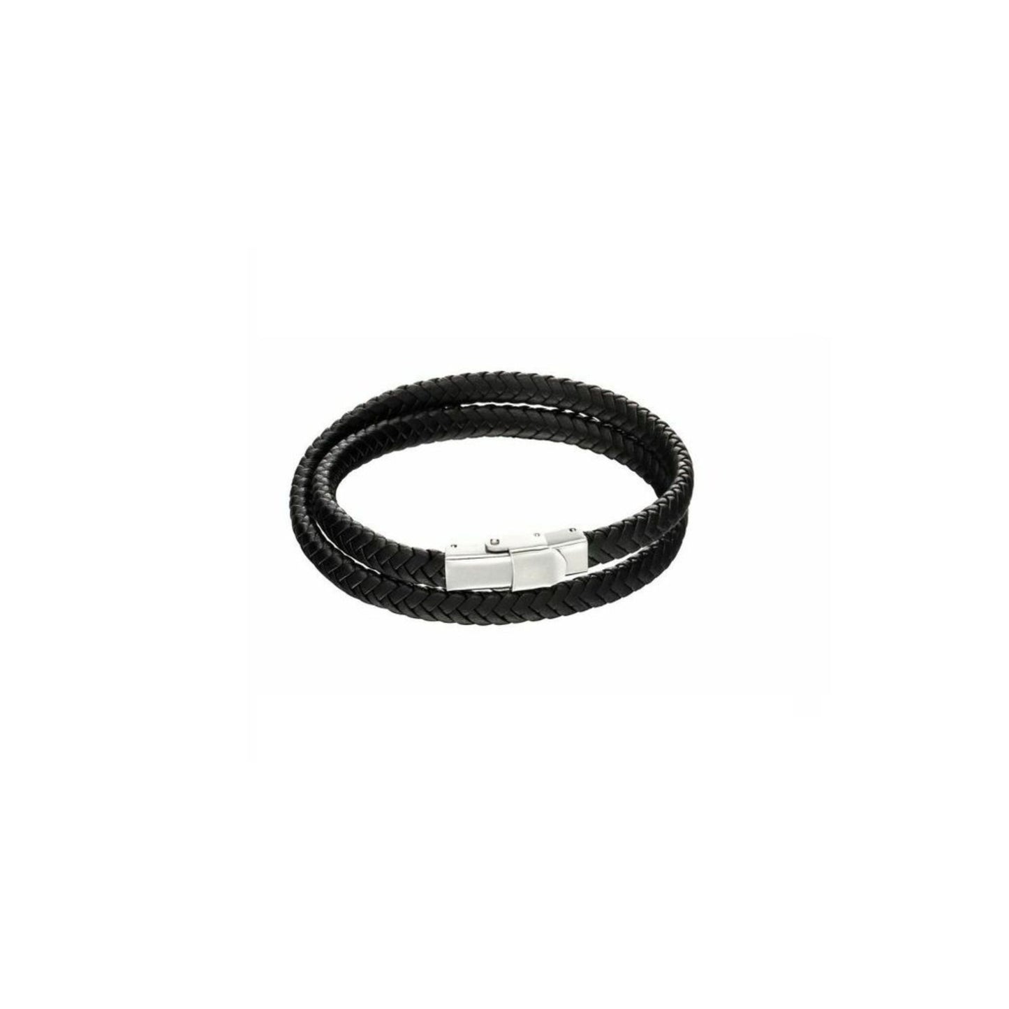 FRED BENNETT - Black leather and stainless steel bracelet