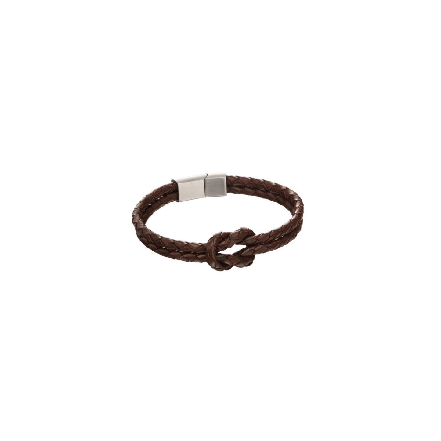 FRED BENNETT - Brown leather double braided strap with knot and stainless steel clasp