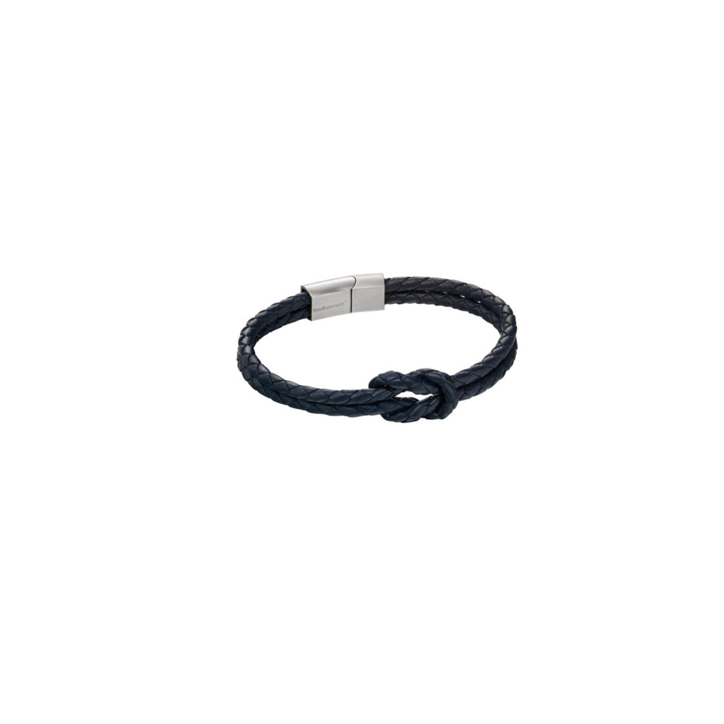 FRED BENNETT - Blue leather and brushed stainless steel bracelet