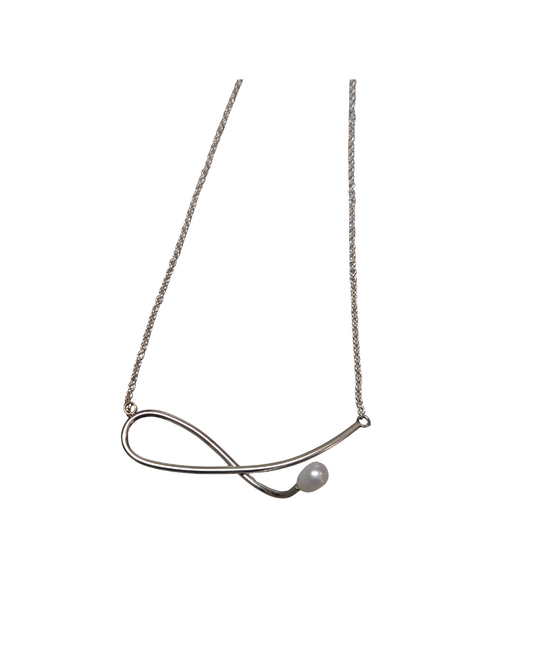 ANNE MORGAN - Half infinity loop silver wire necklace with pearl