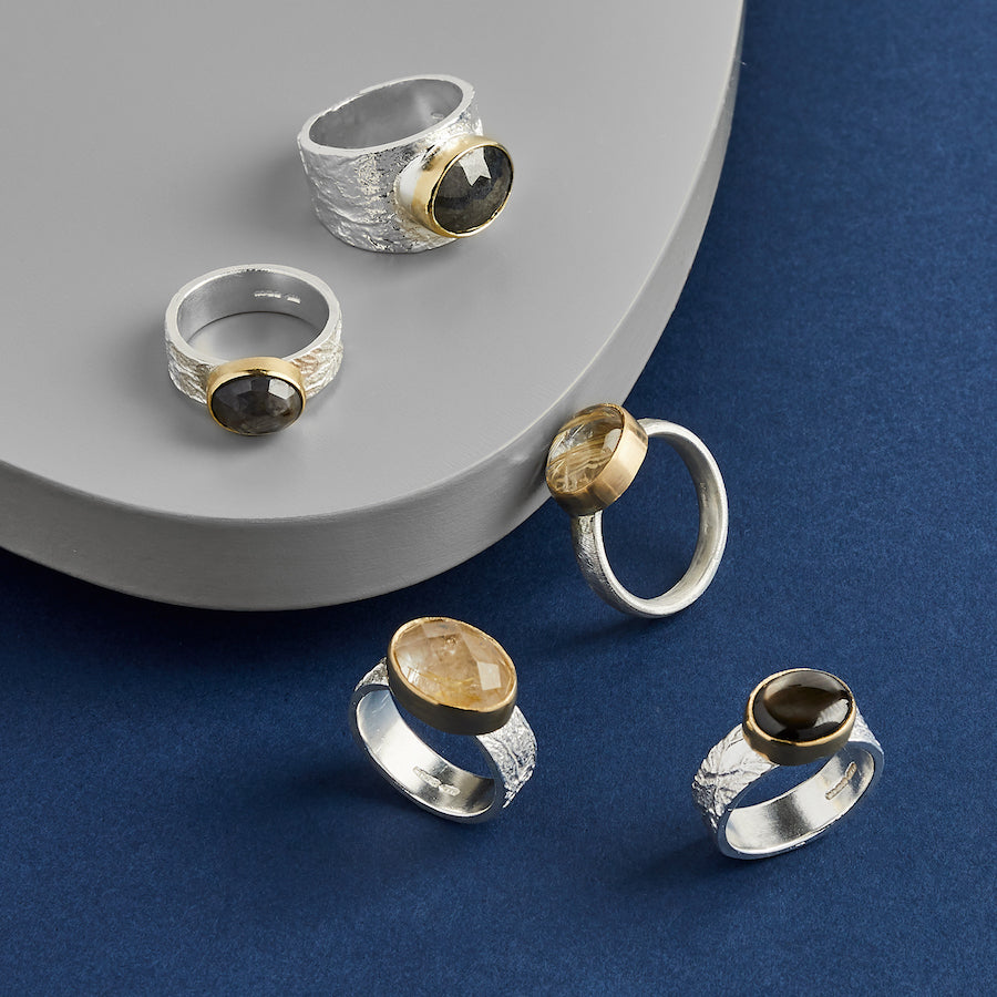 ANNE MORGAN - Rose Cut Rutilated Quartz in 18ct Yellow Gold & Silver