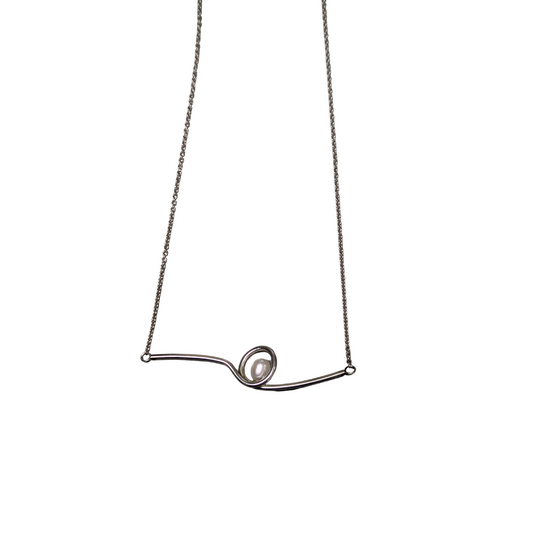 ANNE MORGAN - Athena loop necklace with pearl with silver chain