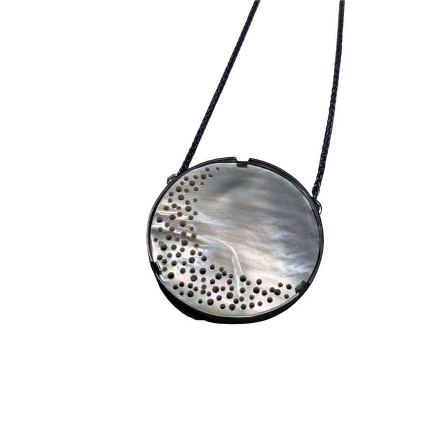 ANNE MORGAN - Mother of Pearl erosion pendant on oxidised chain
