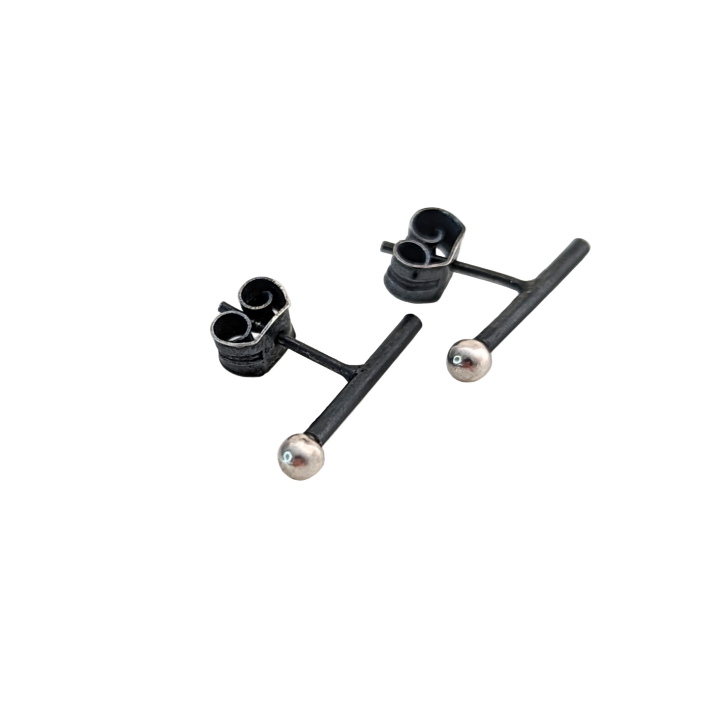 WIKTOR JEWELLERY - Sterling Silver Stud Drop Earrings Short Tube with Sterling Silver Ball