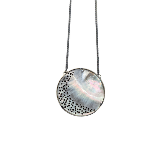 ANNE MORGAN - Seren-Y-Mor Mother of Pearl erosion pendant on silver chain