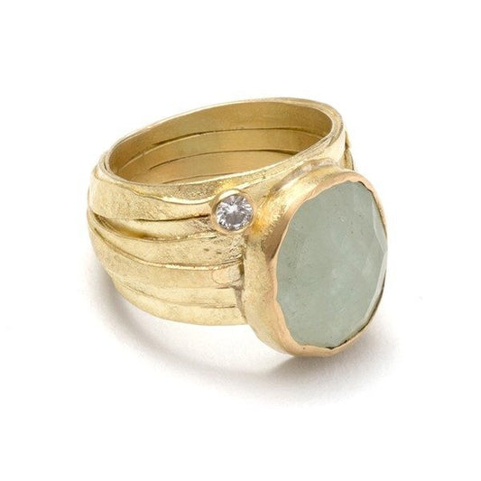 SHIMARA CARLOW - 18ct Gold Wrap Ring with Square Aquamarine and Pave Diamonds