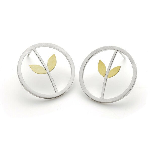 DIANA GREENWOOD - Framed Stalk and Leaf Earrings, Silver and 18ct Gold