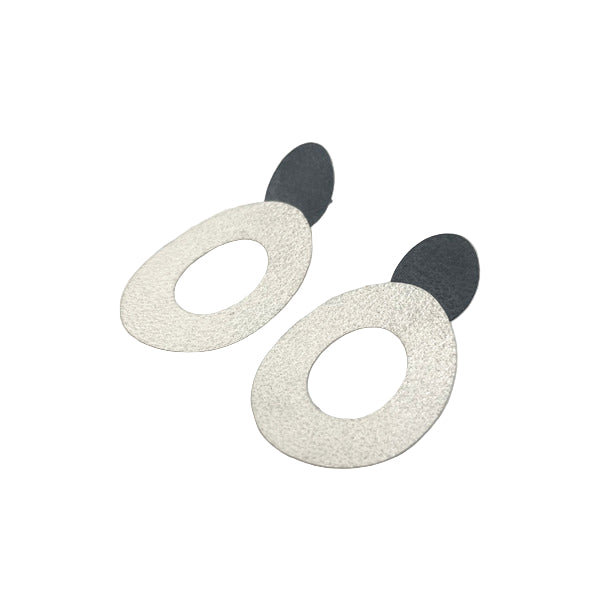 WIKTOR JEWELLERY - Sterling Silver/Oxidised Hollow Disc Drop Earrings