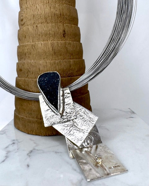 ANNE MORGAN - Druzy Necklace on multi strand cable.