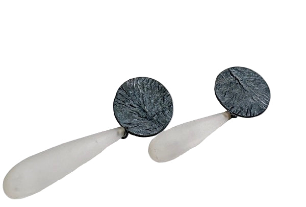 ANNE MORGAN - Moonscape round earrings thin frosted rock crystal