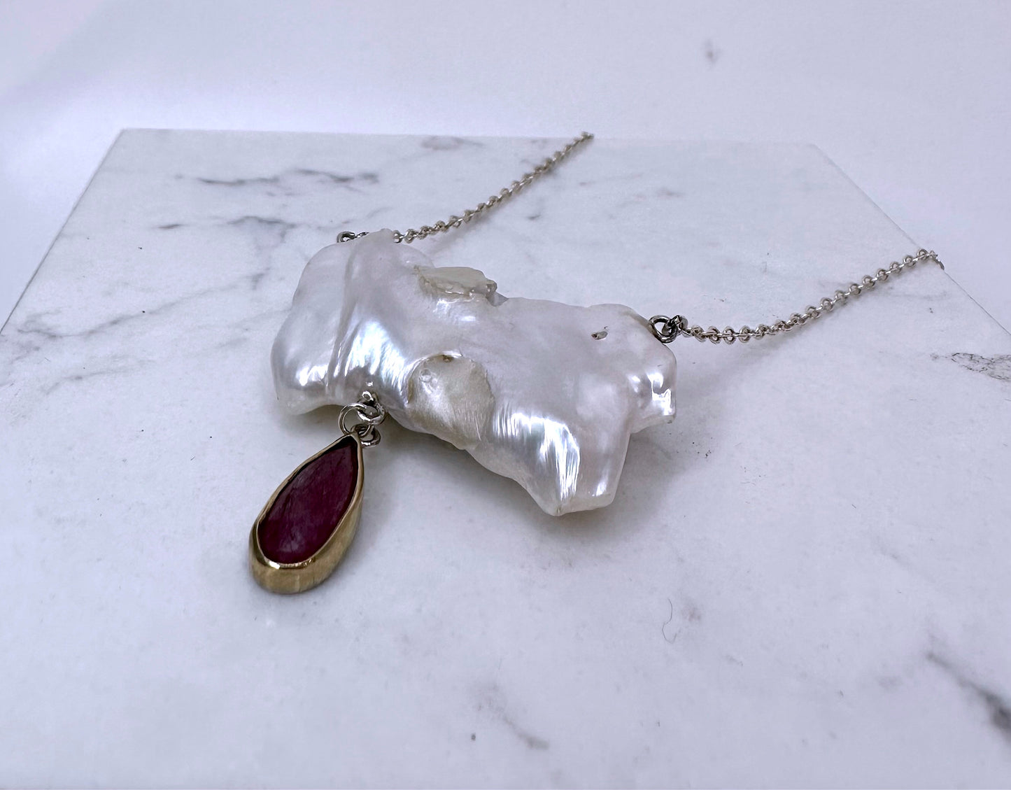 ANNE MORGAN - 'Every Cloud' Necklace with pearl and ruby