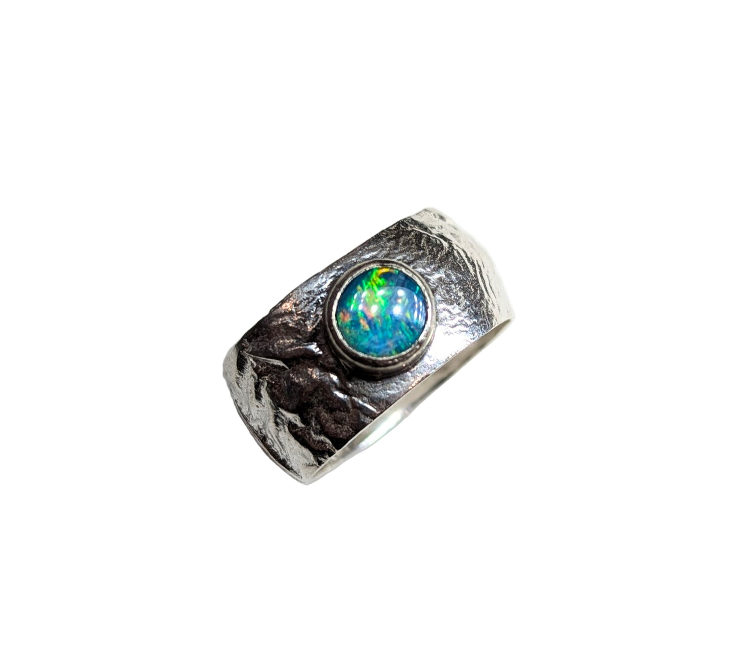 ANNE MORGAN - Sterling Silver orb ring with silver set opal