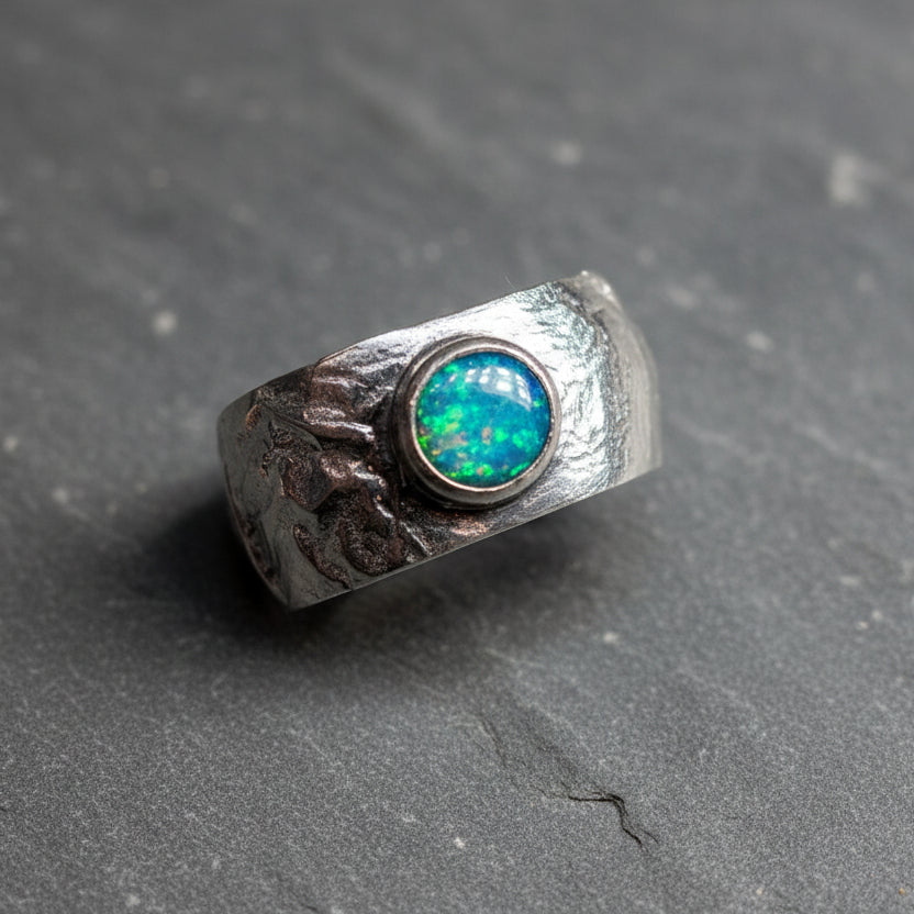 ANNE MORGAN - Sterling Silver orb ring with silver set opal