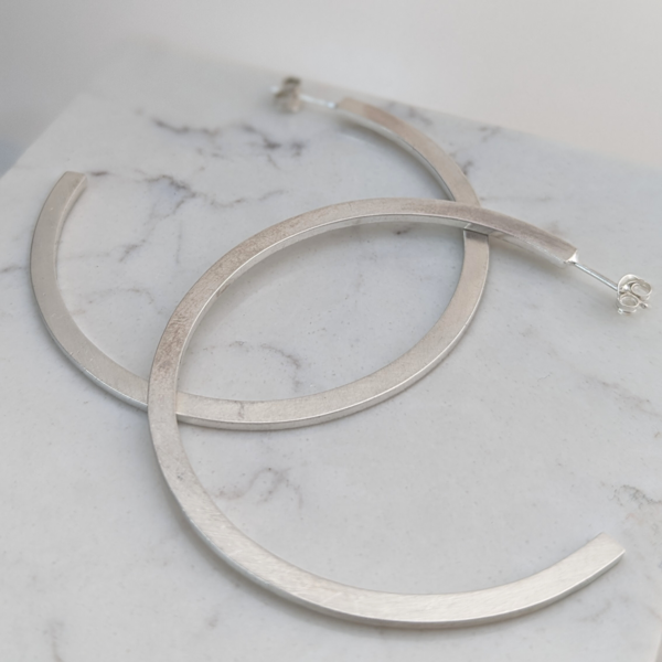 LUCY BURKE - C Shaped Large Brushed Silver Hoops