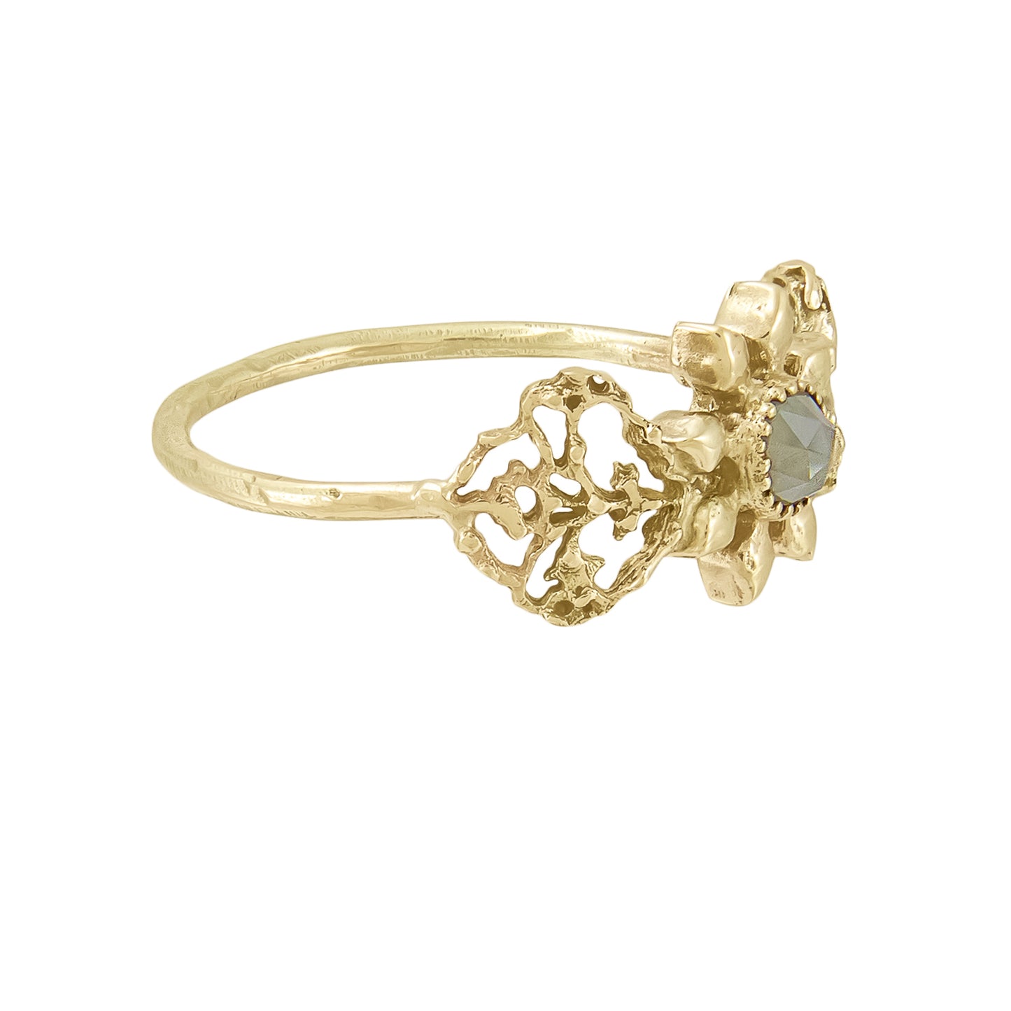 9ct recycled gold & 15ct rose cut grey diamond Triple Petal Ring