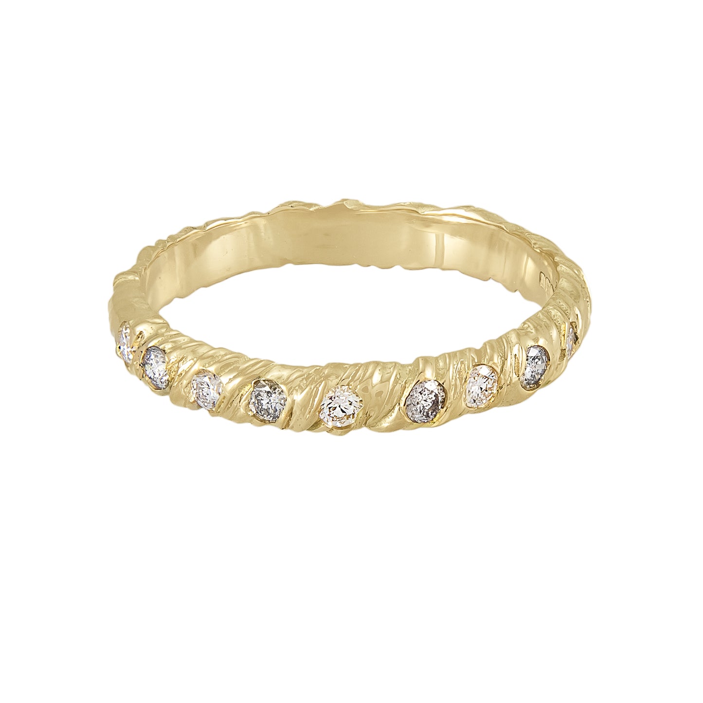 8ct recycled yellow gold wedding ring set with white, champagne and grey diamonds