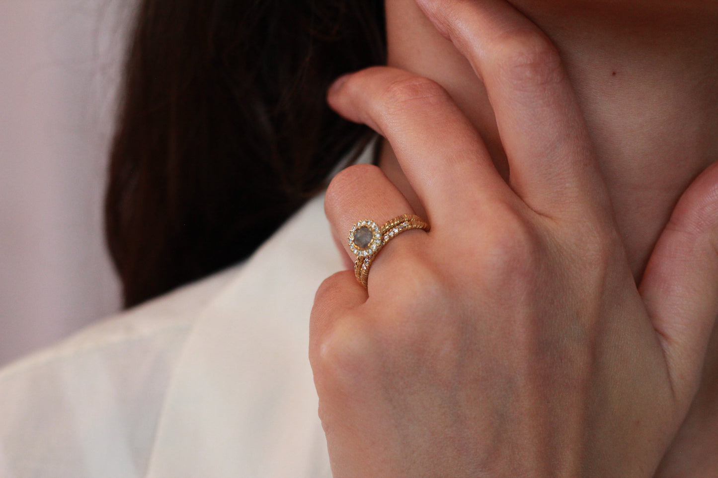 Recycled 18ct yellow gold diamond Set Entwined 2mm Wedding Ring