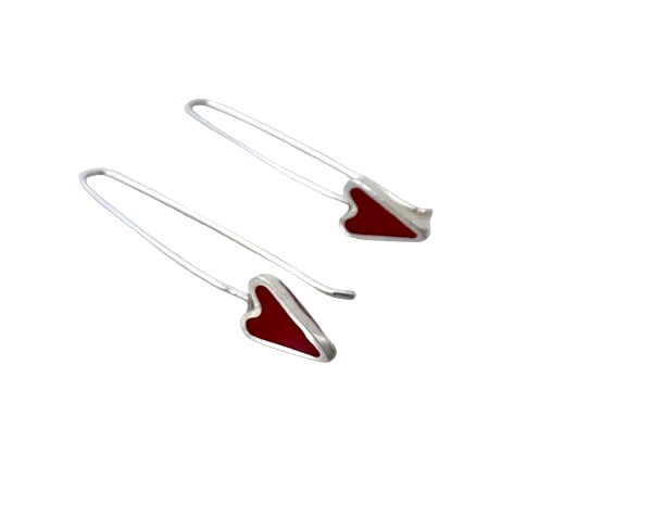 STORY AND STAR - Sterling Silver and Red Heart Resin Heart Shaped Drop Earrings