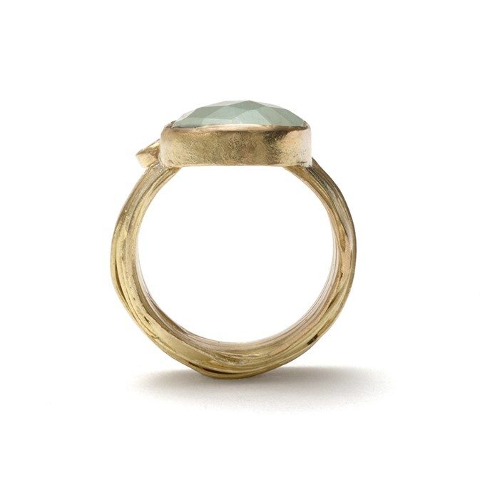 SHIMARA CARLOW - 18ct Gold Wrap Ring with Square Aquamarine and Pave Diamonds