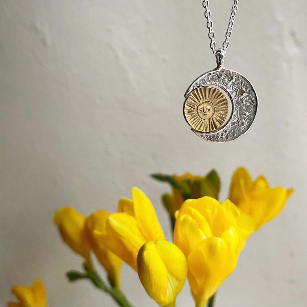 MOMOCREATURA - Silver Crescent Moon & Gold Sun Necklace