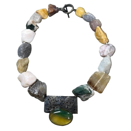 ANNE MORGAN - Mixed Fluorite Necklace with Erosion Pendant
