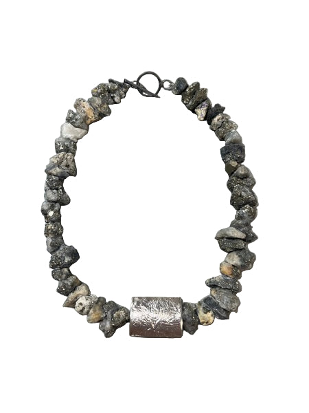 ANNE MORGAN - Crunchy Pyrite Necklace with Silver Reticulated Bead
