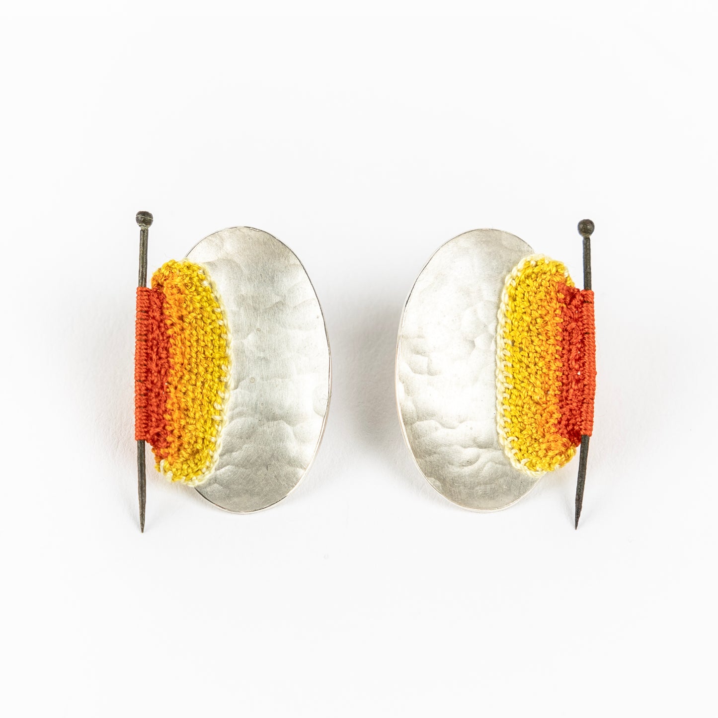 LIZ WILLIS - Mud Larked Pins - Silver & Hand Stitched Silk Thread Stud Earrings