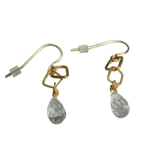 BEA JARENO - Indian summer gold plated hook drop earrings irregular links with large brio green amethyst gemstones
