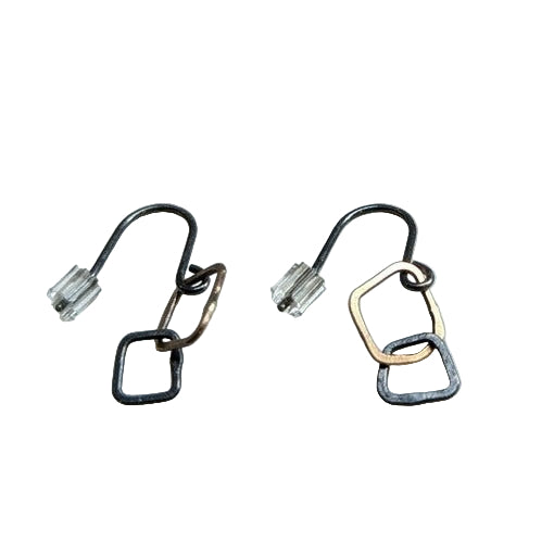 BEA JARENO - Indian summer 2 link hook earrings in recycled oxidised sterling silver with 9ct yellow links