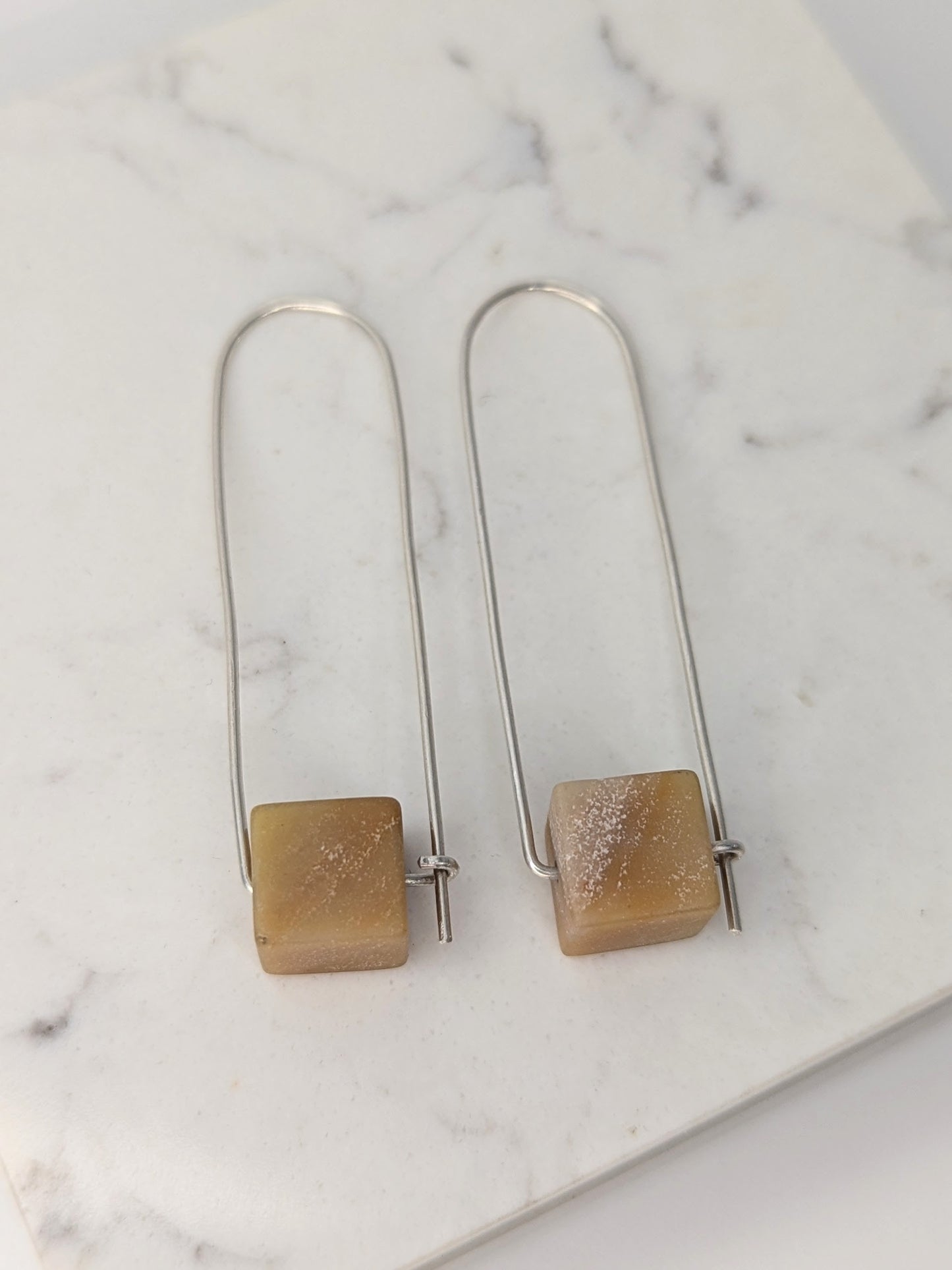 LUCY BURKE - Long hook earrings with Andean Opal cube