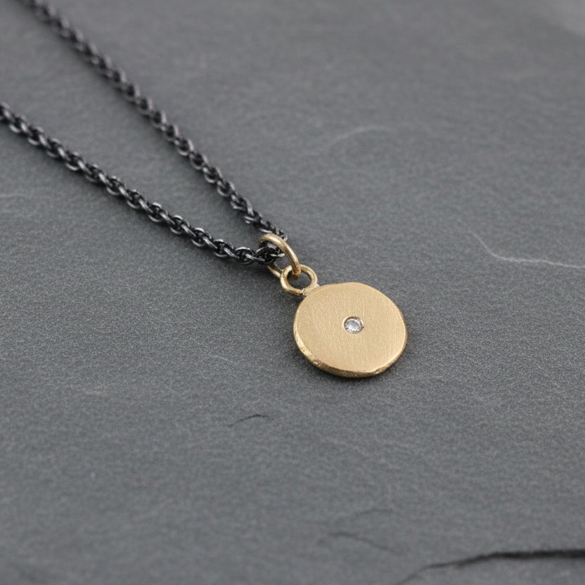 ANNE MORGAN - Moon Disc Pendant, 18ct Gold & White Diamond