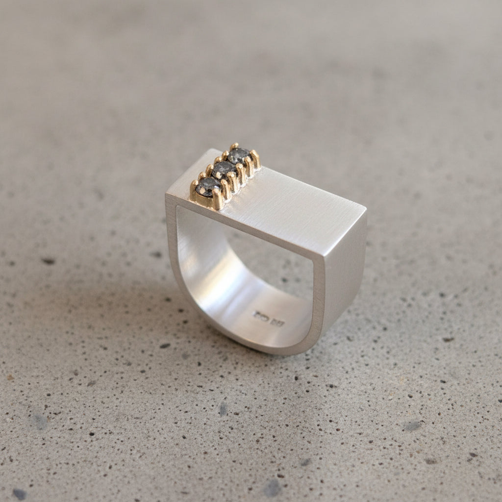 Silver D Ring with 3 Diamonds