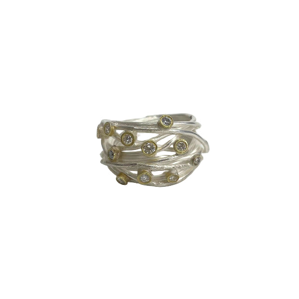 SHIMARA CARLOW - Silver Open Wrap Ring With 11 Mixed Diamonds set in 18ct gold