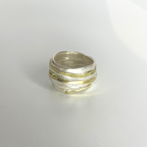 SHIMARA CARLOW- 1mm silver and gold wrap ring 15MM