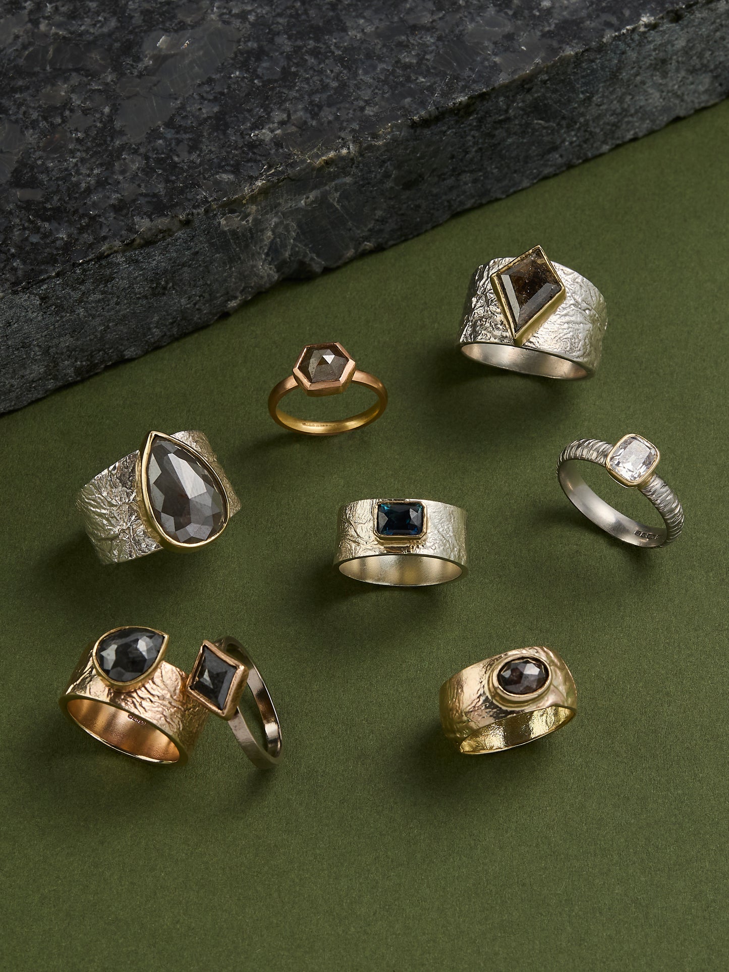 ANNE MORGAN - 18ct red gold hex diamond ring