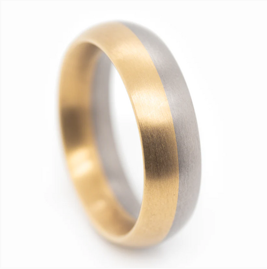 NIESSING - 6mm Oval Shank Profile Ring - 18ct Grey & Yellow Gold Silk Matt